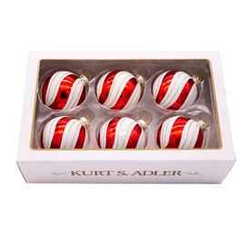 Kurt S. Adler Gold, Red and White Glass Ball, 6 Piece Ornament Set, 80MM, Multi-Color