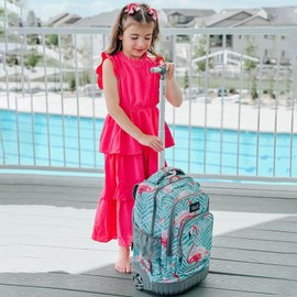 Tilami Kids Rolling Backpack 18 inch Boys and Girls Laptop Backpack, Flamingos