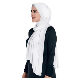 Lina & Lily Non-see-through Premium Jersey Modal Hijab Head Scarf Shawl Wrap for Muslim Women (White)