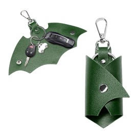 SHMZK Bat Shaped Keychain, PU Leather Bat Keys Ring Cover Holder, Car Key Case Protector for Men, Car Accessories (Green)