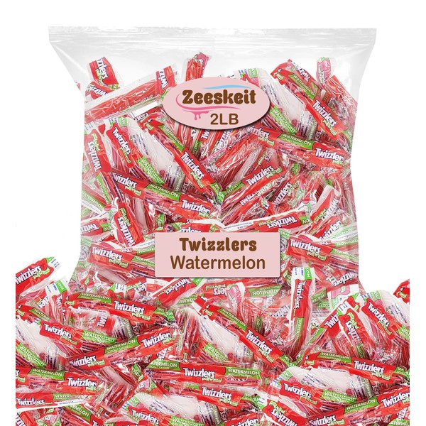 TWIZZLERS Pull 'N' Peel Watermelon Candy 2 Lb Individually Wrapped 0.8 oz. Fun Size Licorice Chewy Christmas, Easter, Kosher Sweets by ZEESKEIT