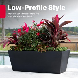 Step2 Tremont Trough Planter, Large Planters for Outdoor Plants, Gardening and Flower Pot for Patio or Porch, Efficient Drainage, Durable Plastic, Black, 2-Pack