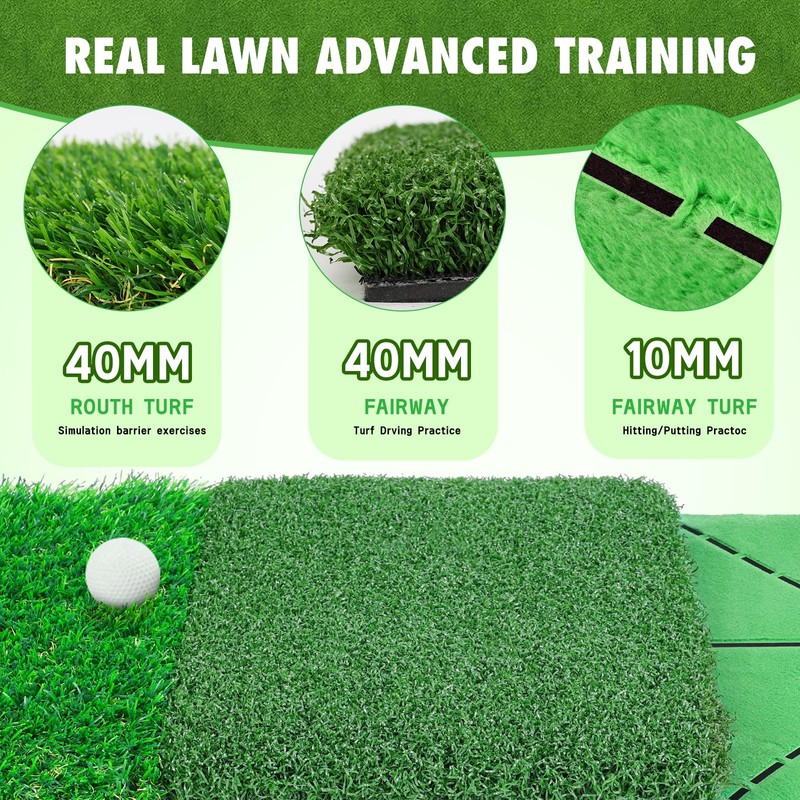 Golf Hitting Mat, 3-in-1 Golf Practice Mat, Replaceable Turf Golf