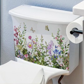 Bustlwor Toilet Flowers Grass Wall Sticker Decor, Green Wall Sticker Wisteria Flower Leaves, Toilet Wall Sticker, for Decorating the Surface of Refrigerators, Toilet Seats, etc