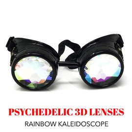 Steampunk Victorian Goggles Rave Glasses, Sleek and Stylish Industrial, 3D Rainbow Kaleidoscope Lenses