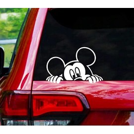 S-K Designs Decal for Miickey Mouse Peeking Looking Car D|sney Decal Sticker White 8 inch Car Laptop Wall Art SUVs