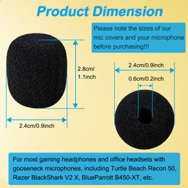 Headset Microphone Covers Foam, Replacement Soft Mic Windscreen Cover for Turtle Beach Recon 50 Razer BlackShark V2 X BlueParrott B450-XT Gaming/Office Headphones with Gooseneck Microphones-10 Pack