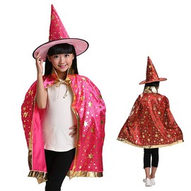 morytrade Cosplay Cloak Hat Set for Kids Witch Wizard Dracula Halloween Red