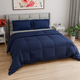 Queen Comforter Set - 3 Piece Bedding Set for All Seasons - 1 Soft Quilted Comforter w/ Corner Tabs & 2 Pillow Shams - Comfy and Breathable - Luxury Hotel Quality - Oeko-TEX - Queen Size (Navy Blue)