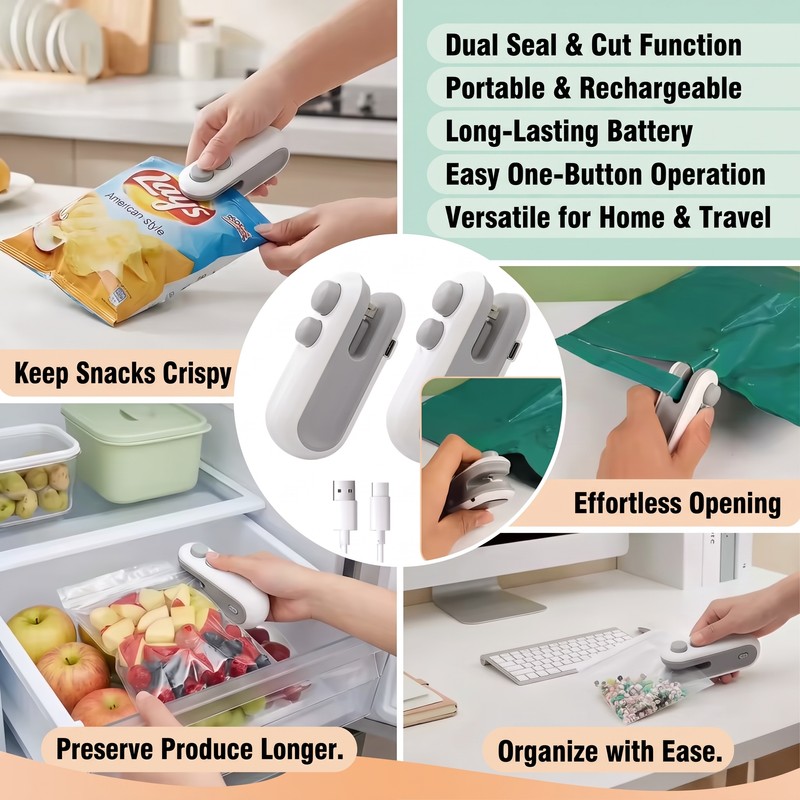 2pcs Mini Snack Bag Sealing Machine, Portable Heat Sealer Handheld
