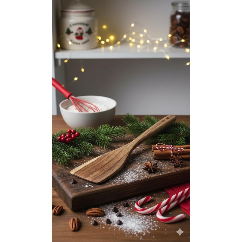 Cuisim Wooden Spatula Acacia Wood Flat Turner, Heat-Resistant, Ideal Christmas