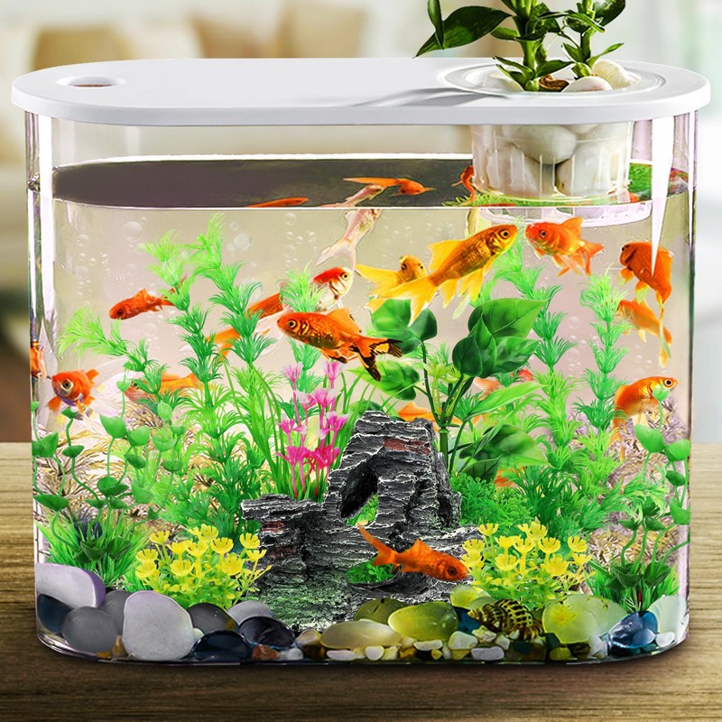QUOZUO Fish Tank Accessories Artificial Plants, 9pcs Green Aquarium Decorations