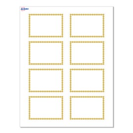 Avery Printable Rectangle Adhesive Name Tags, Multi-Lined Gold Border Design, 2-1/3" x 3-3/8", Matte White, Removable Adhesive, Laser/Inkjet, 80 Total, Great for Name Badges