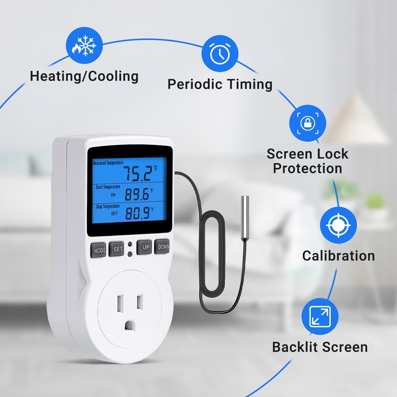 INKBIRDPLUS Plug in Thermostat Temperature Controller Digital Thermostat Outlet Heating