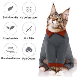 QBLEEV Cat Pajamas for Cats Only, Sticky Hair Cat Clothes, Cat Onesie for Cats After Surgery Female Male, Surgical Cat Recovery Suit Full Bodysuit, Long Sleeve Cat Shirts Outfits to Prevent Licking