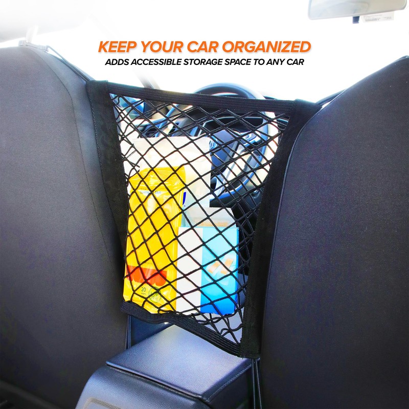 Armor All Front Seat Cargo Net Organizer, Super-Durable Expandable Nylon