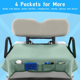 LEAPGOMAX Golf Cart Cooling Ice Silk Seat Cover Blanket for EZGO TXT RXV/Club Car DS Precedent Front 2-Person Seats, 4 Pockets, Keeps Cool and Clean - Green