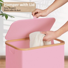 Vincona Slim Laundry Basket with Lid, Narrow Dirty Clothes Hampers for Laundry with Handle, Skinny Laundry Bin for Laundry Room, Dorm, Bedroom and Bathroom, 19.8 Gallon (75L) Pink