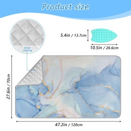 Blue Marble Pattern Homes Ironing Mat/Pad (Large 47 x 28 inch) with 3mm Padding & Silicone Iron Rest for Steam Pressing on Tabletop or Bed - Heat Resistant, Portable, Quilting & Travel Blanket