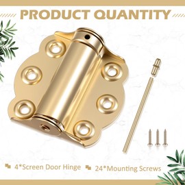 Zonon 4 Pack Self Closing Screen Door Hinge 2 3/4" Adjustable Heavy Duty Steel Spring Loaded Hinges Closer for Screen Cabinet Garage Storm Left and Right Door(Brass)