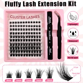 DIY Eyelash Extensions Set, 8-16 mm, Mixed Fluffy Eyelashes, Individual False Eyelash Clusters with Eyelash Glue and Tweezers for Beginners, Reusable Eyelash Clusters (12Z)
