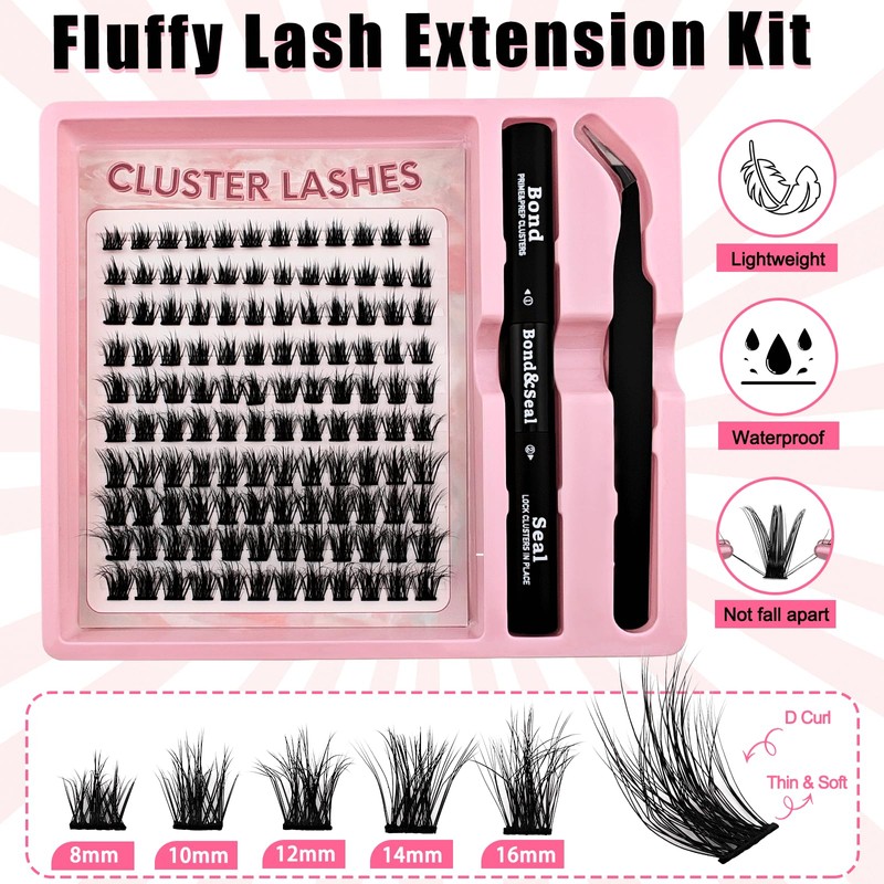 DIY Eyelash Extensions Set, 8-16 mm, Mixed Fluffy Eyelashes, Individual