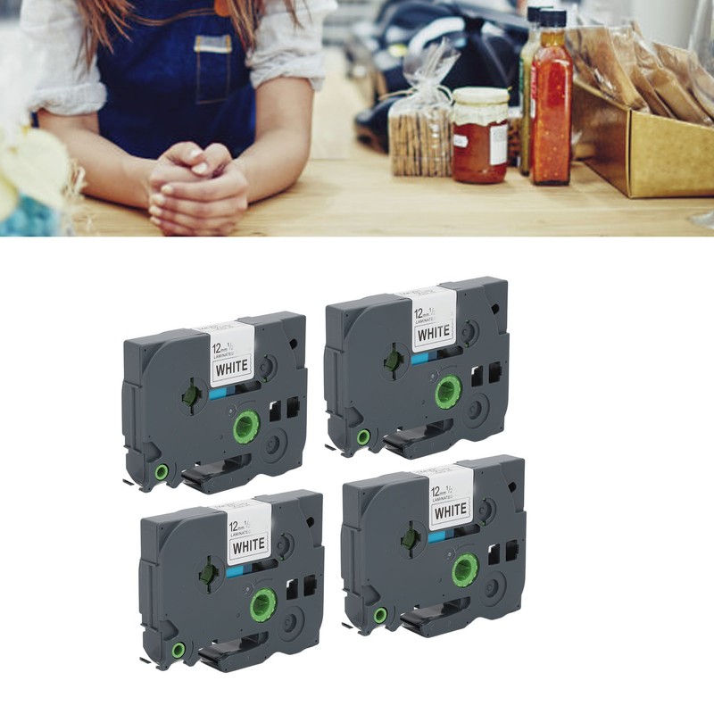4Pcs Label Tape 12mm Waterproof Black On White Label Maker