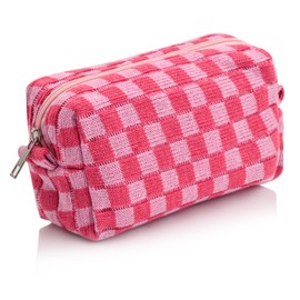 Cosmetic Bag Small Make Up Organiser Chessboard Make Up Bag Travel Essentials Pencil Case Pencil Case, pink, Travel Accessories- Cosmetic Bag