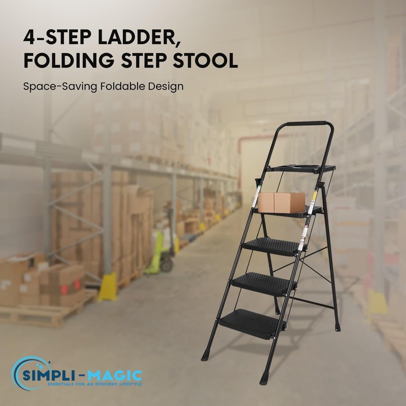 SIMPLI-MAGIC 4-Step Ladder, 800 LBS Capacity Folding Step Stool –