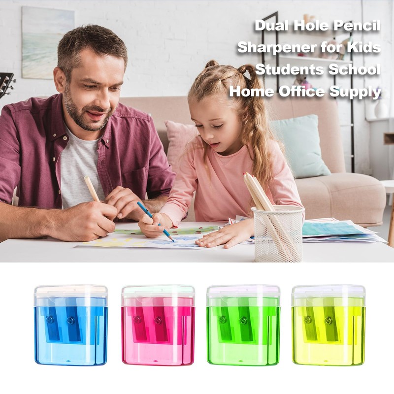 DOETYD 4pcs Pencil Sharpener 4 Color Dual Holes Manual Sharpener