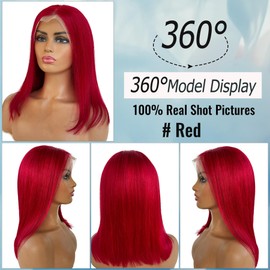 Red Bob Wig Human Hair Pre Plucked HD Transparent 13X4 Straight Red Blunt Cut Bob Wig Human Hair Lace Frontal Wig With Baby Hair Natural Hairline Glueless 100% Unprocessed Human Hair