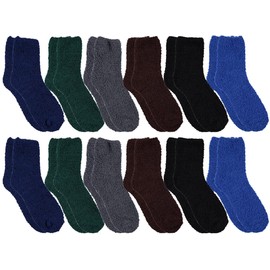 Yacht & Smith Mens Fuzzy Socks, Soft Warm Winter Slipper Plush Sock (12 Pairs Assorted)