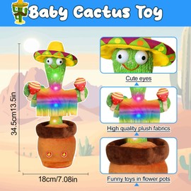 Baby Toys Dancing Talking Cactus Toy for Boys Girls,13"/33cm Singing Mimicking Recording Repeating Cactus Toy Repeats What You Say with 120 English Songs, Light Up Gifts for Birthday Party