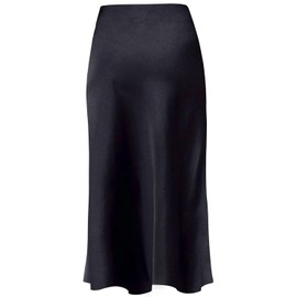 Velinsak Midi Skirts for Women Casual Summer Silk Satin Pencil High Waisted Mid Length Skirt Black X-Small