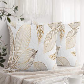 XPHZZL Cushion Covers Set of 2 Pack 50 cm x 50 cm - Soft Golden Leaves Pattern Decorative Pillow Covers for Sofa Bed Garden Outdoor Spring Decor with Invisible Zipper 20 x 20 Inch