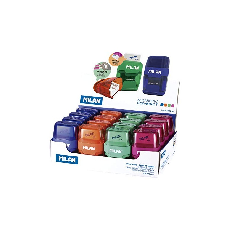 MILAN 151008 2 in 1 Sharpener and Eraser - Assorted