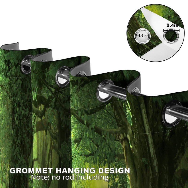 MissHope Green Tree Forest Blackout Curtains Wild Green Scenery Sunshine