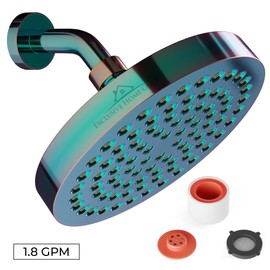 Rainfall Shower Head - 6" High Pressure Shower Heads - 1.8 GPM Shower Heads with Anti-Clog 90 Rubber Jets - 360° Rotation Adjustable Shower Head - Rustproof Bathroom Shower Head - Polished Rainbow