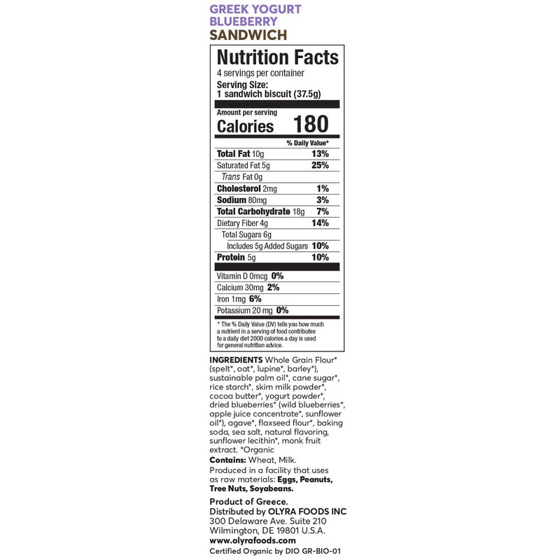OLYRA Organic Sandwich Biscuits Greek Yogurt & Blueberry-Low Sugar High