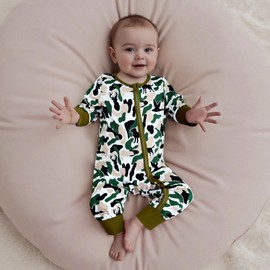 RSRZRCJ Baby Boy Girl Outfit Fall Winter Camouflage/Rooster Floral Zipper Romper Jumpsuit Newborn Farm Country Clothes (Army Green, 0-3 Months)