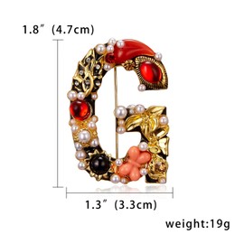 RINHOO Crystal Pearl Initial Brooch Gold Plated Enamel Colorful Letter Alphabet Breastpin Pin Jewelry for GIFTS (Letter -G)