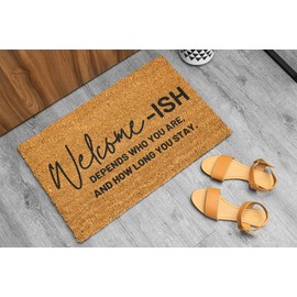 Welcome Mats for Front Door Outdoor Entry Welcome Ish Depends Who You are Doormat Non Slip Rubber Mat for Home Indoor Farmhouse Funny Kitchen Mats Patio Welcome matt Outdoor Funny Doormat Funny