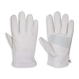 TOAN Welding Heat Resistant BBQ Leisure Construction Cast Iron Steel Grade A Genuine Cow Leather Five Finger Gloves (White) 1 Pair