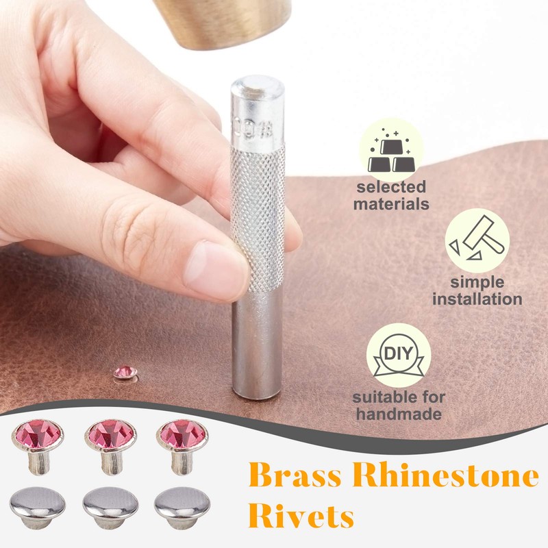 nbeads 200 Sets Rhinestone Rivets, 10 Colours Brass Crystal Rivets