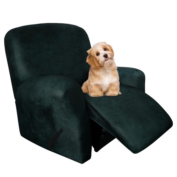 molasofa Leather-Look Spandex Recliner Chair Covers,4-Piece Recliner Cover with Pocket,Soft