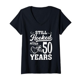 Womens Fishing Couple 50 Years Anniversary 50th Wedding Celebration V-Neck T-Shirt