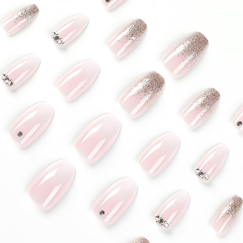 SEMTIM Nail Tips, 24 Pieces, Medium, Short False Nails, Short