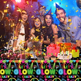 Pack of 4 Disposable Neon Light Tablecloths Let's Shine Tablecloths Luminous Party Tablecloth Waterproof Coloured Splash Graffiti Tablecloth for Glow Theme Birthday Party Decorations 130 x 220 cm