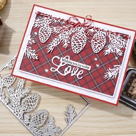 Pine Tree Nuts Frame Metal Die Cuts, Christmas Frame Card Metal Cutting Dies Cut Stencils for DIY Scrapbooking Cards Decorative Embossing Paper Dies for Scrapbooking Card Making