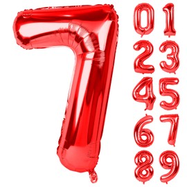 40 Inch Red Large Numbers Balloons 7, Number 7 Digit 7 Helium Balloons, Foil Mylar Big Number Balloons for Birthday Party Anniversary Supplies Decorations